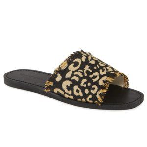 New in Box Size 9 - MARINA BLACK LEOPARD WOVEN CANVAS SLIDE SANDAL